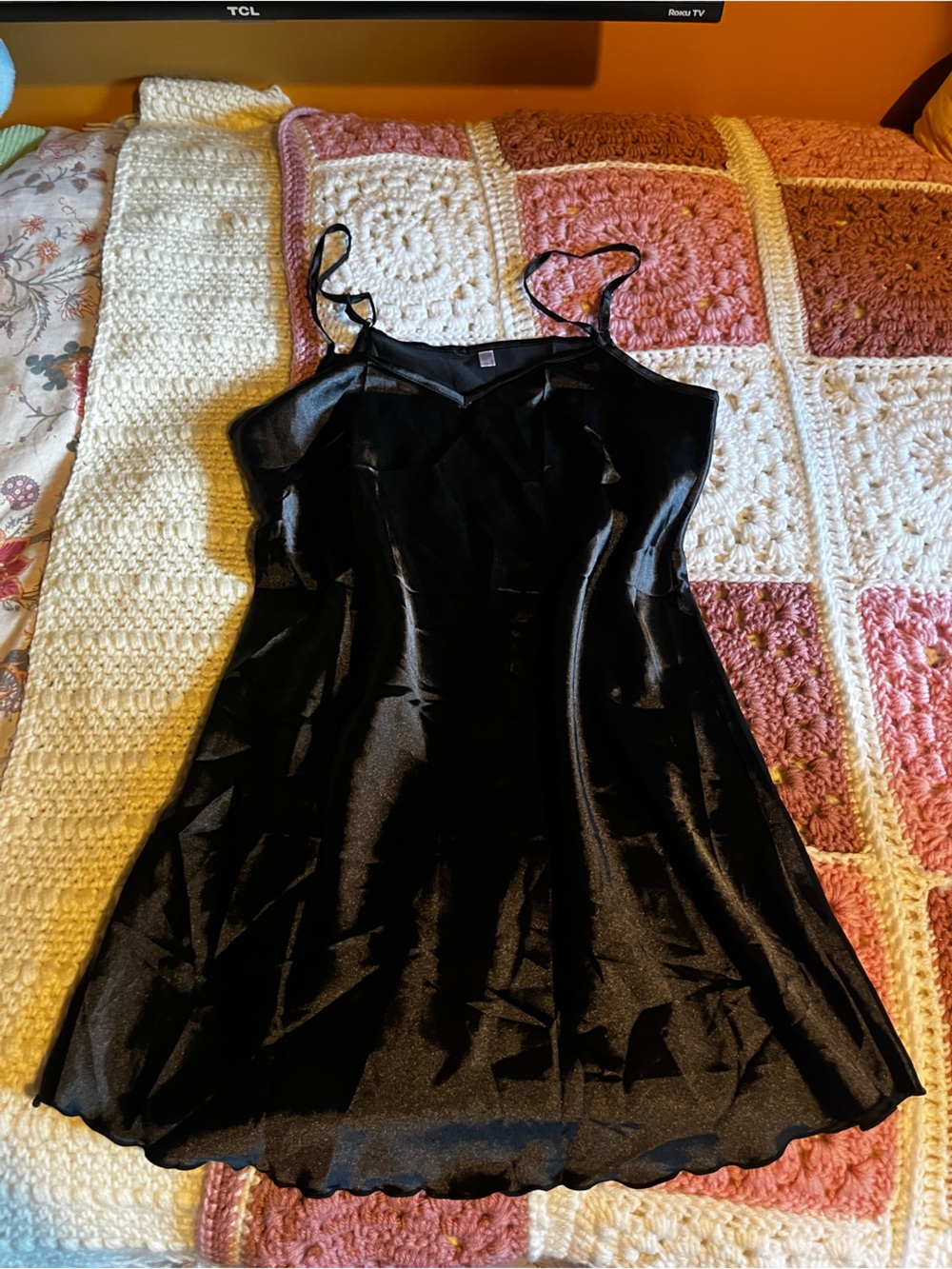 Satin Black Slip Chemise with Adjustable Straps